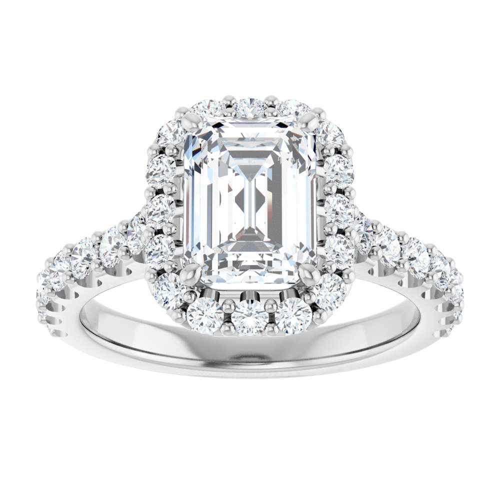 Emerald Diamond Halo Engagement Ring