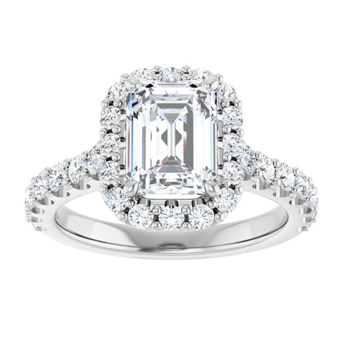 Emerald Diamond Halo Engagement Ring