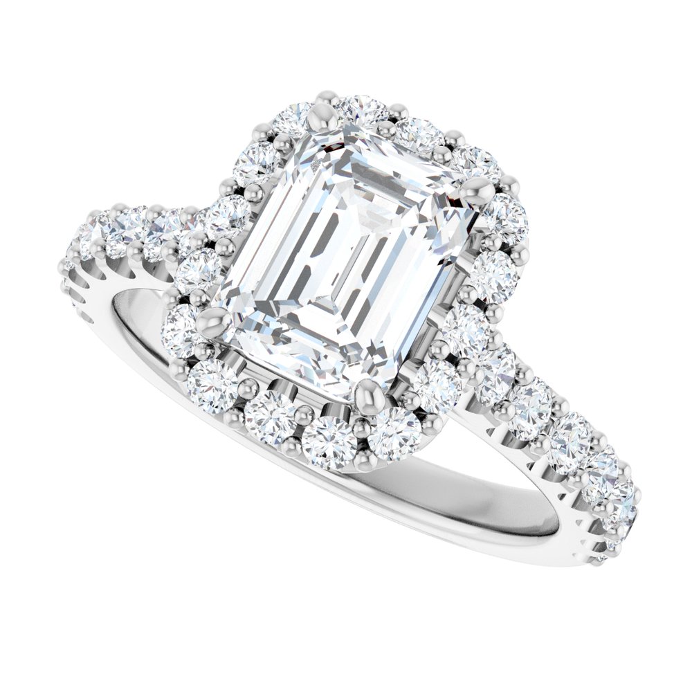 Emerald Diamond Halo Engagement Ring