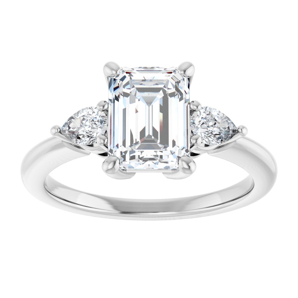 Emerald Diamond Three Stone Engagement Ring