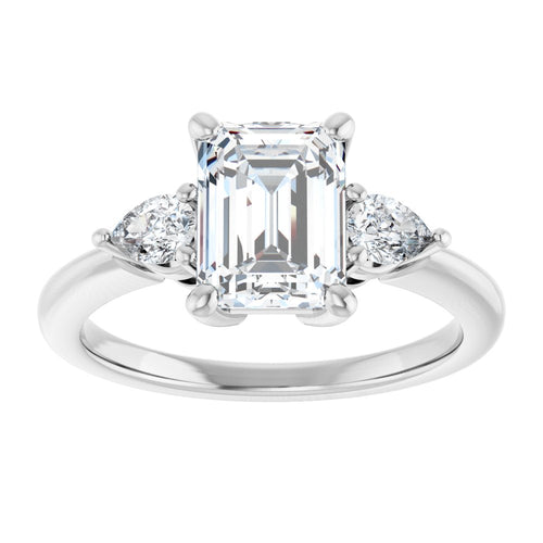 Emerald Diamond Three Stone Engagement Ring