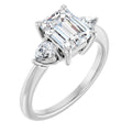 Emerald Diamond Three Stone Engagement Ring