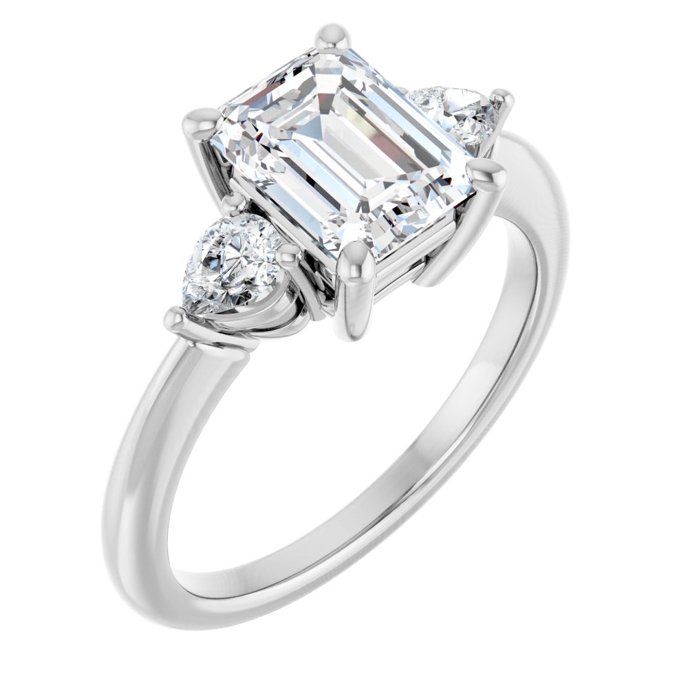 Emerald Diamond Three Stone Engagement Ring