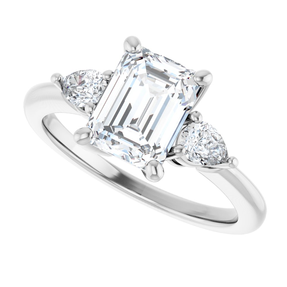 Emerald Diamond Three Stone Engagement Ring
