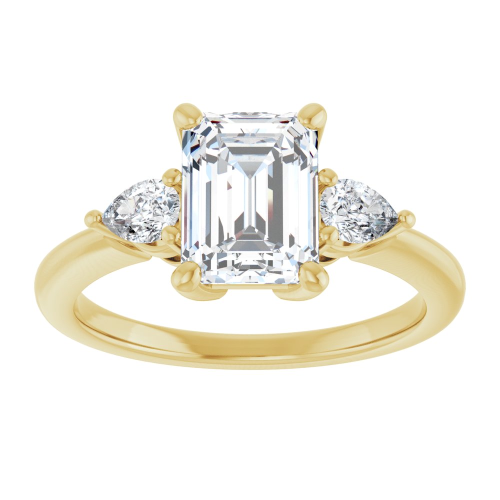 Emerald Diamond Three Stone Engagement Ring