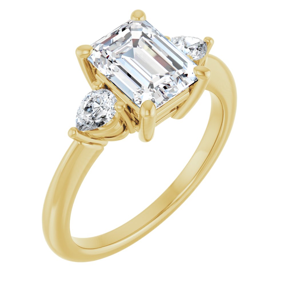 Emerald Diamond Three Stone Engagement Ring