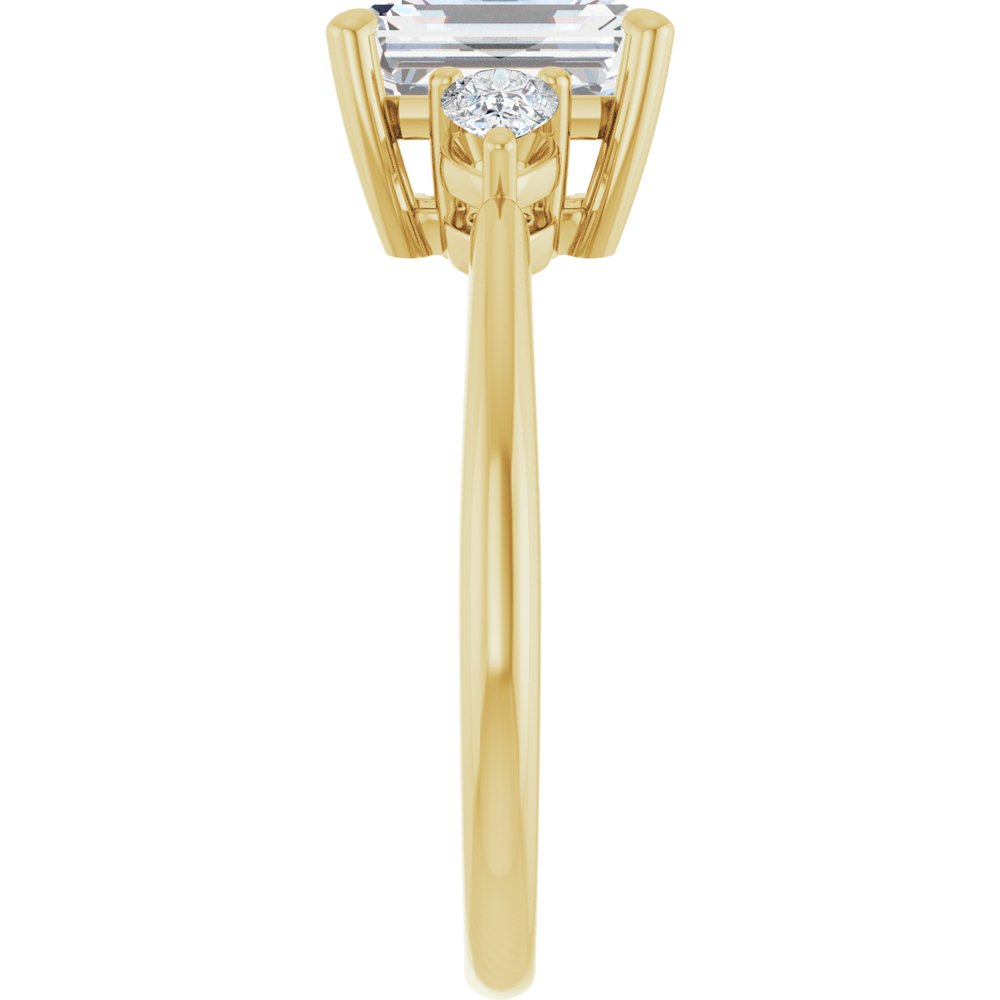Emerald Diamond Three Stone Engagement Ring