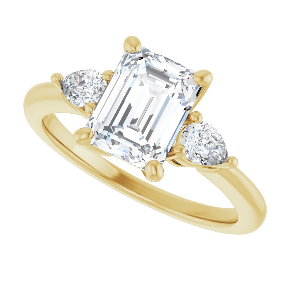 Emerald Diamond Three Stone Engagement Ring