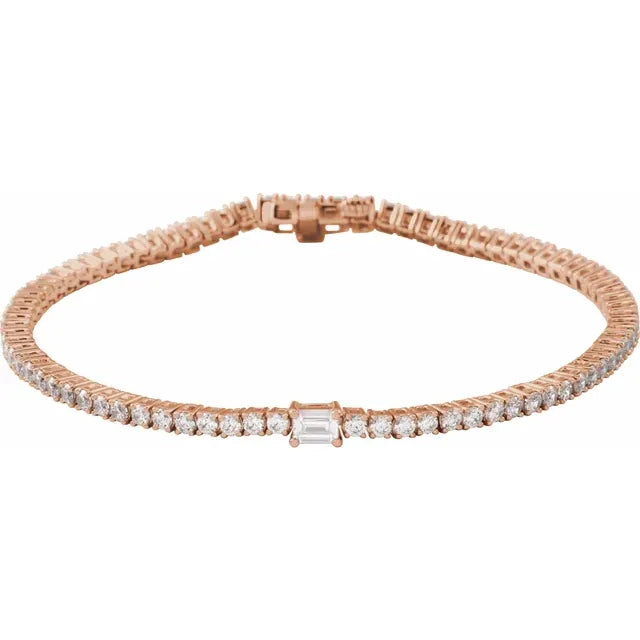 Diamond Tennis Bracelet with Emerald Center Stone