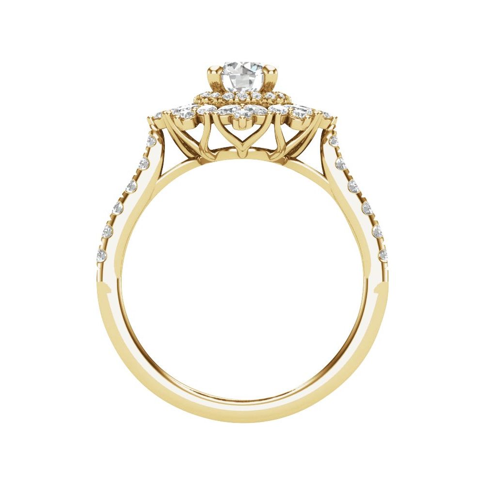 Round Diamond Floral Halo Engagement Ring
