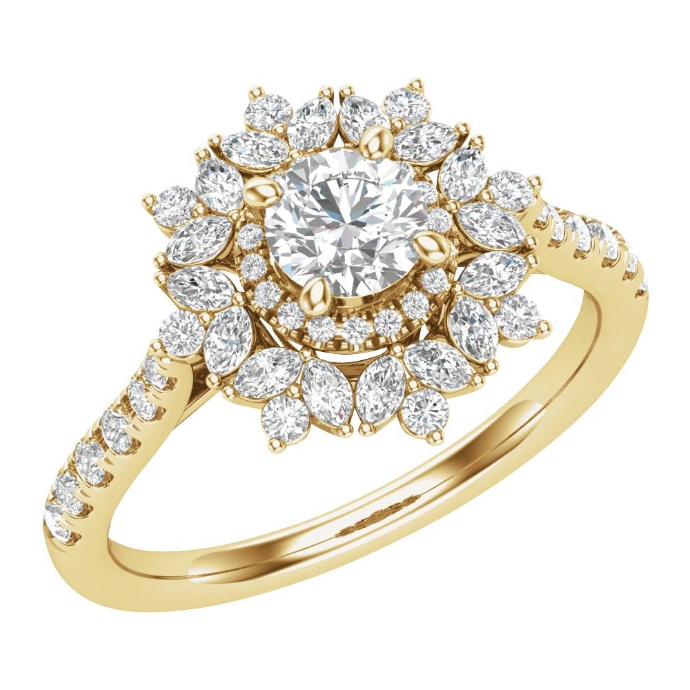 Round Diamond Floral Halo Engagement Ring