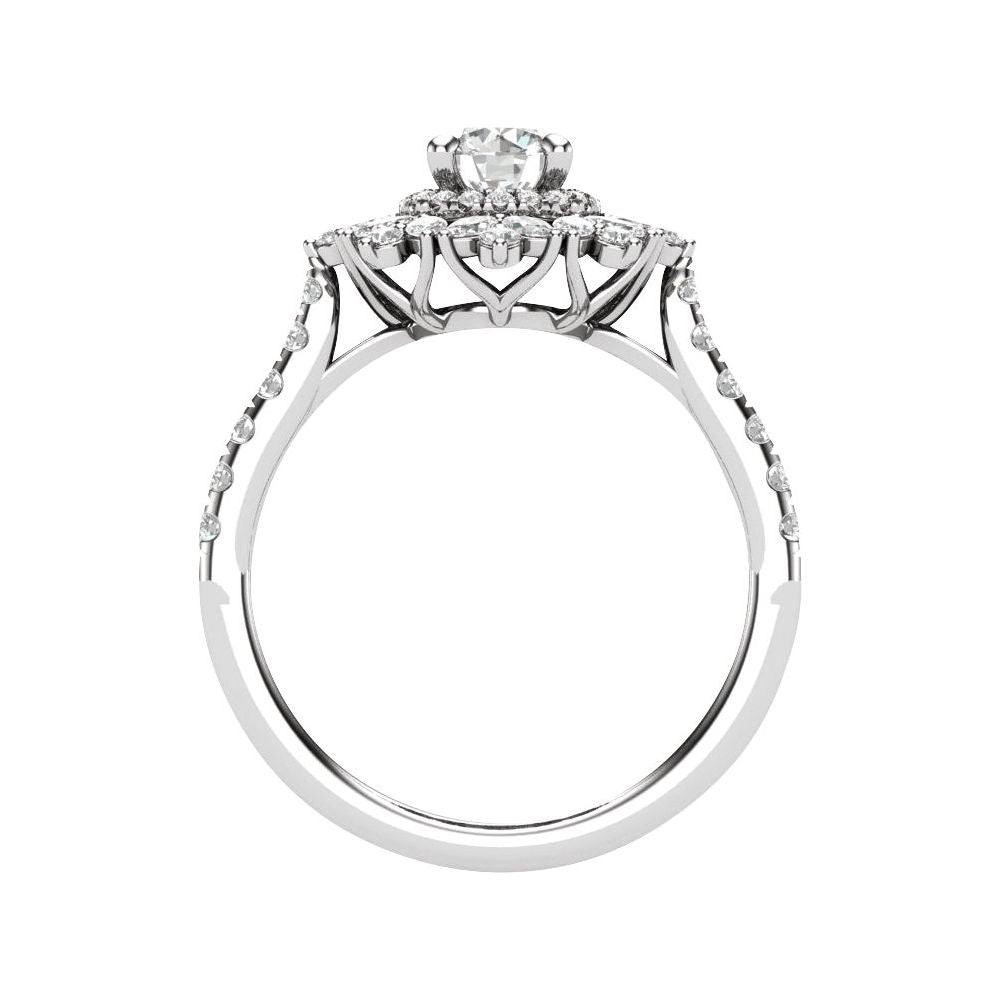 Round Diamond Floral Halo Engagement Ring
