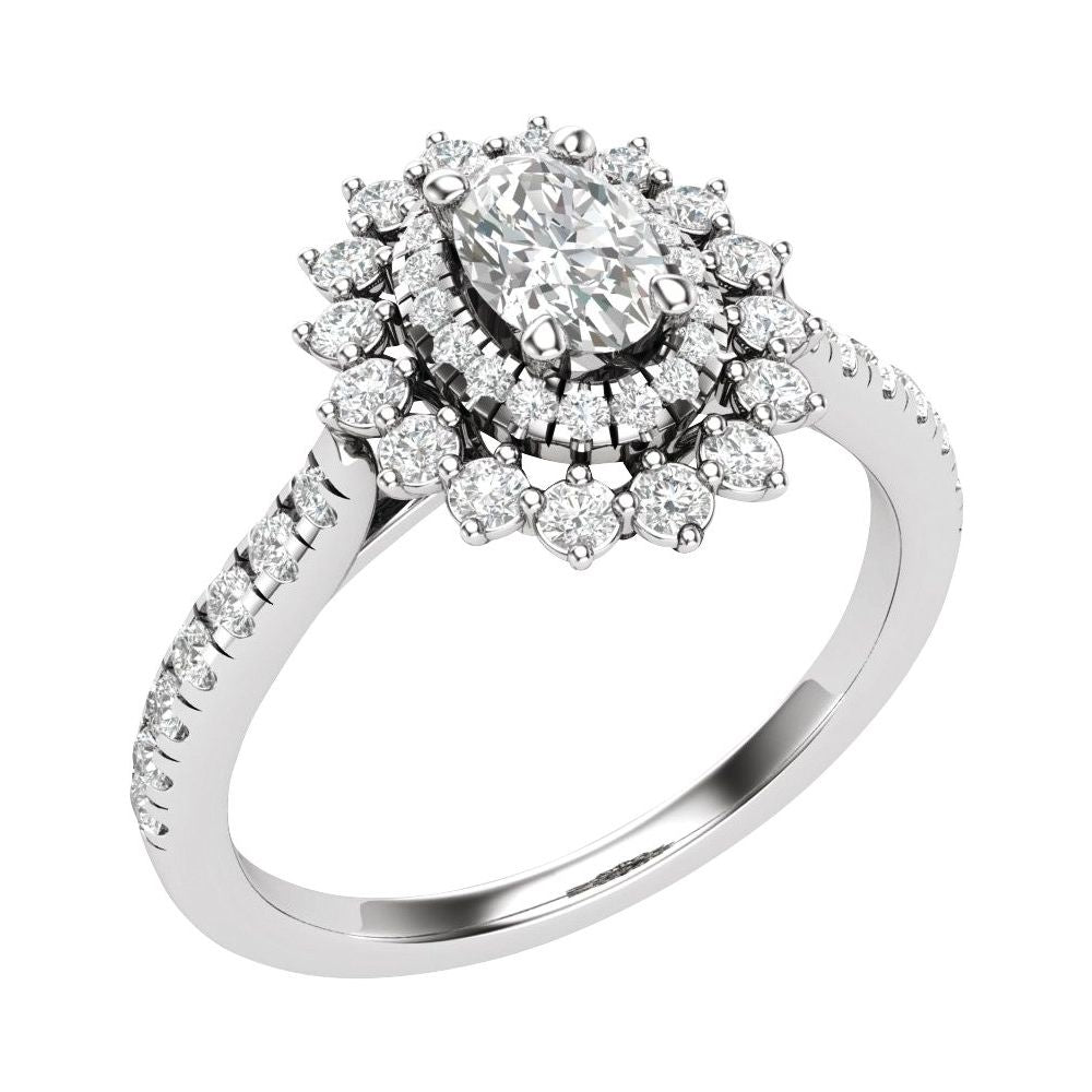 Oval Halo Diamond Cluster Engagement Ring