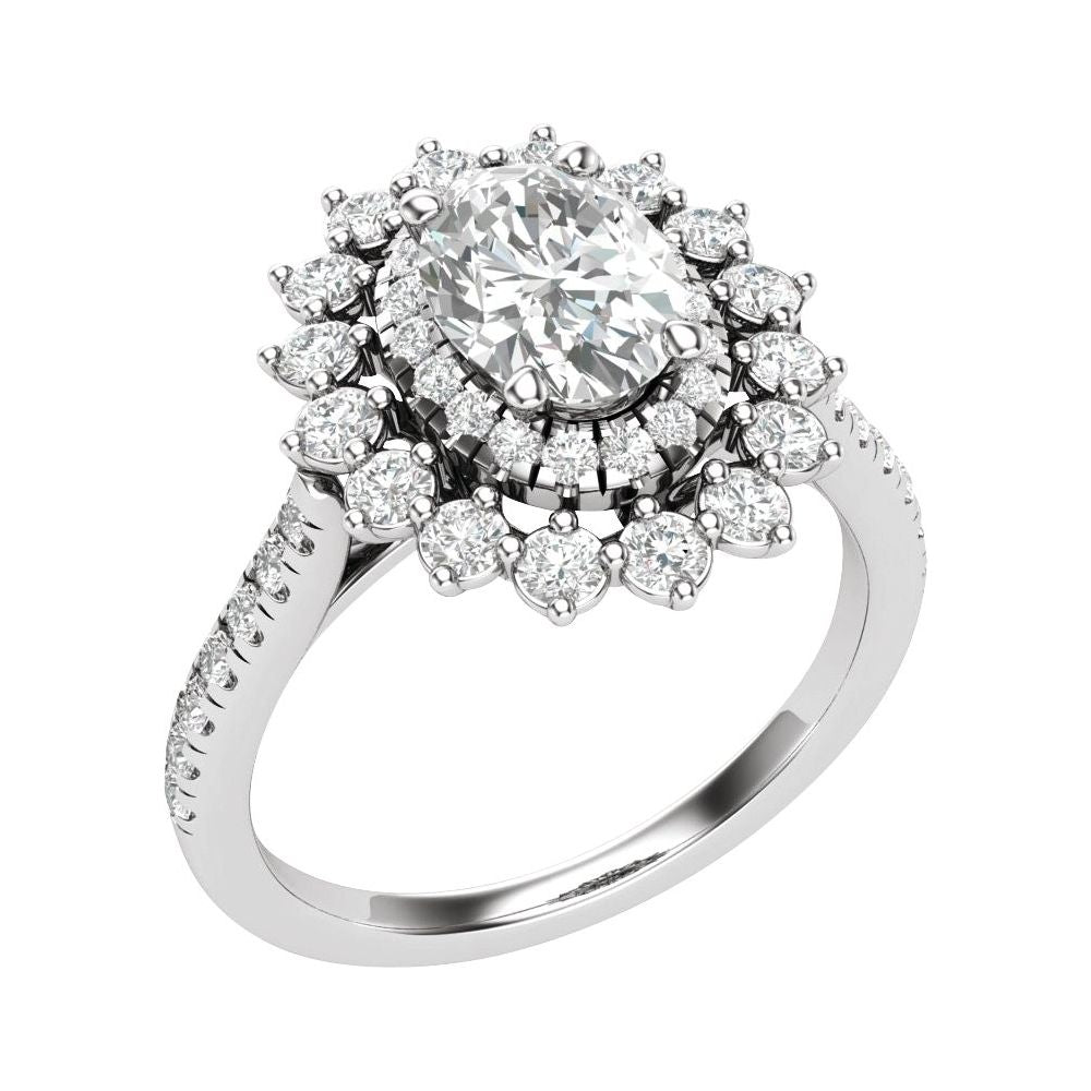 Oval Halo Diamond Cluster Engagement Ring