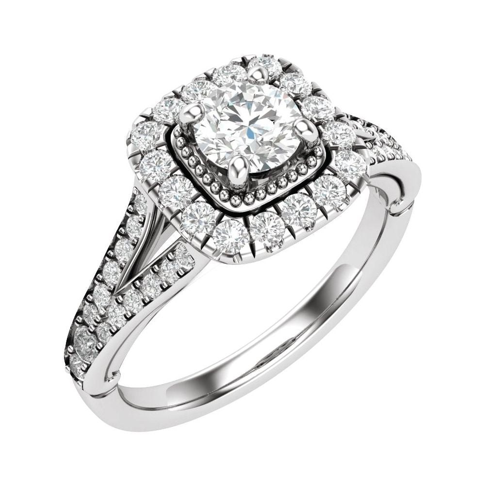 Round Diamond Double Halo Engagement Ring